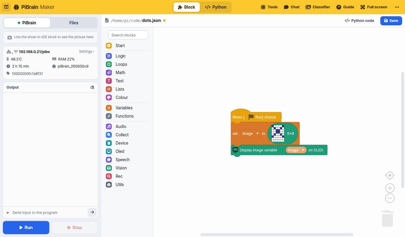 IDE with blocks